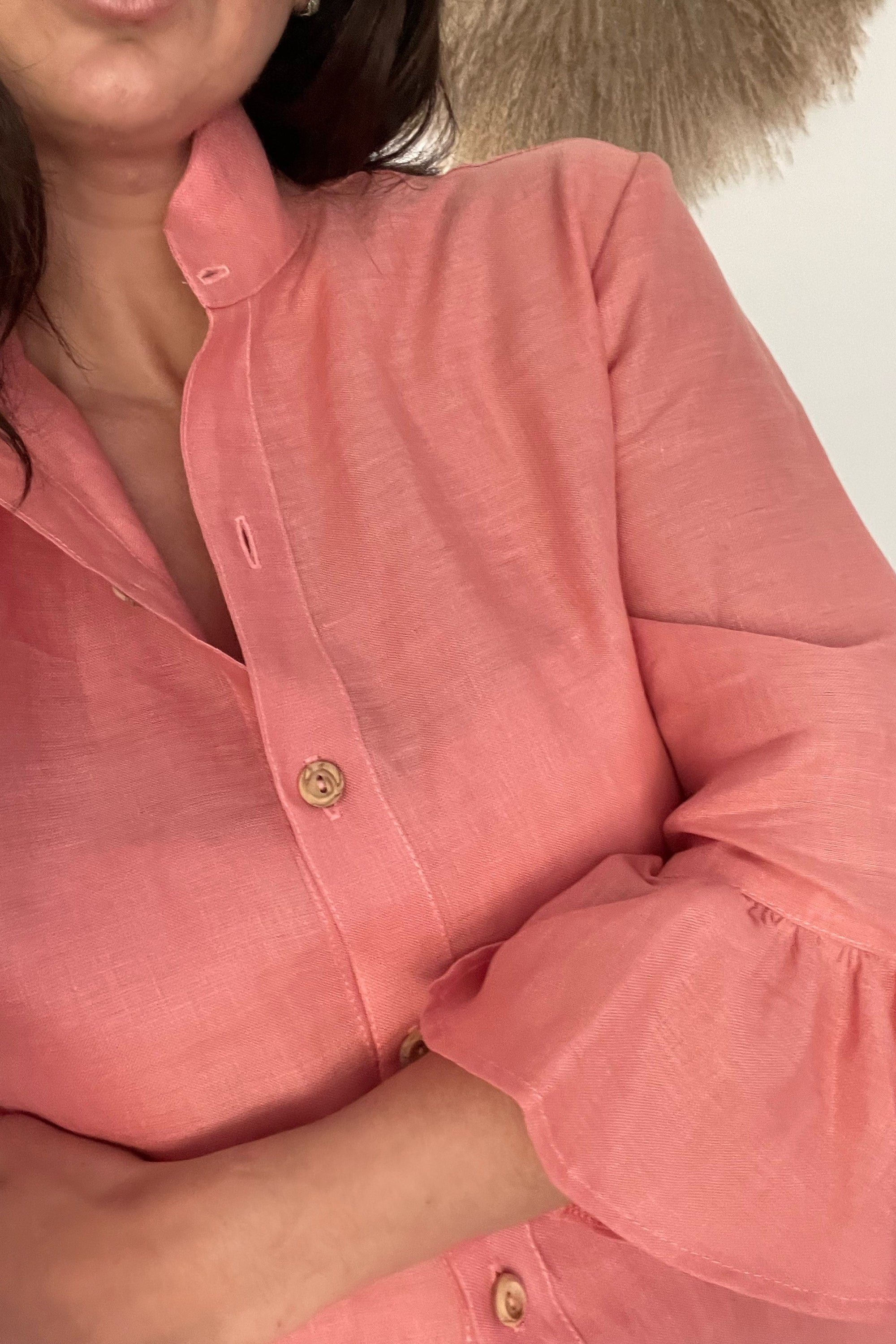 Marcia Frilled Shirt | Coral