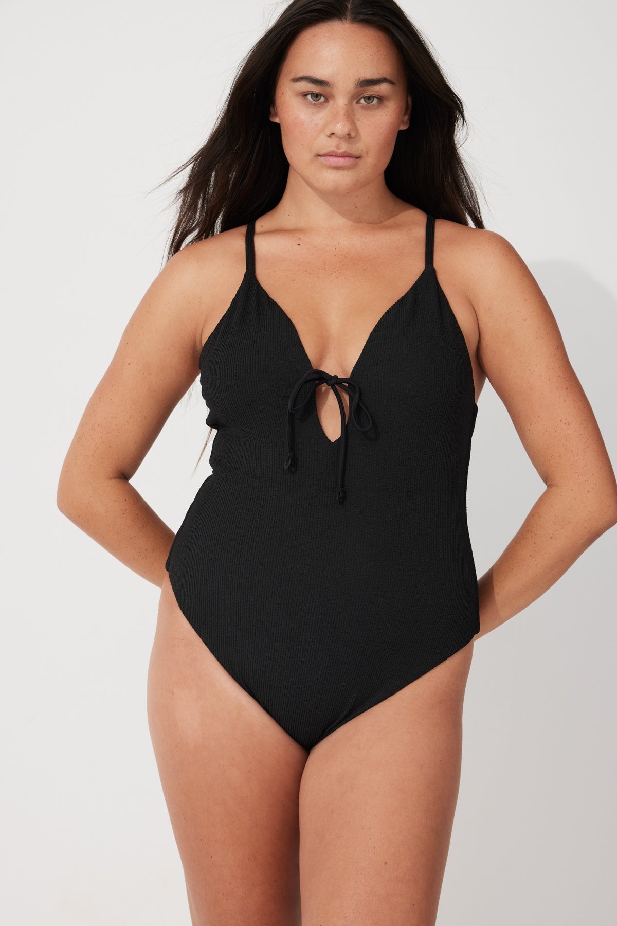 Black textured swimsuit store