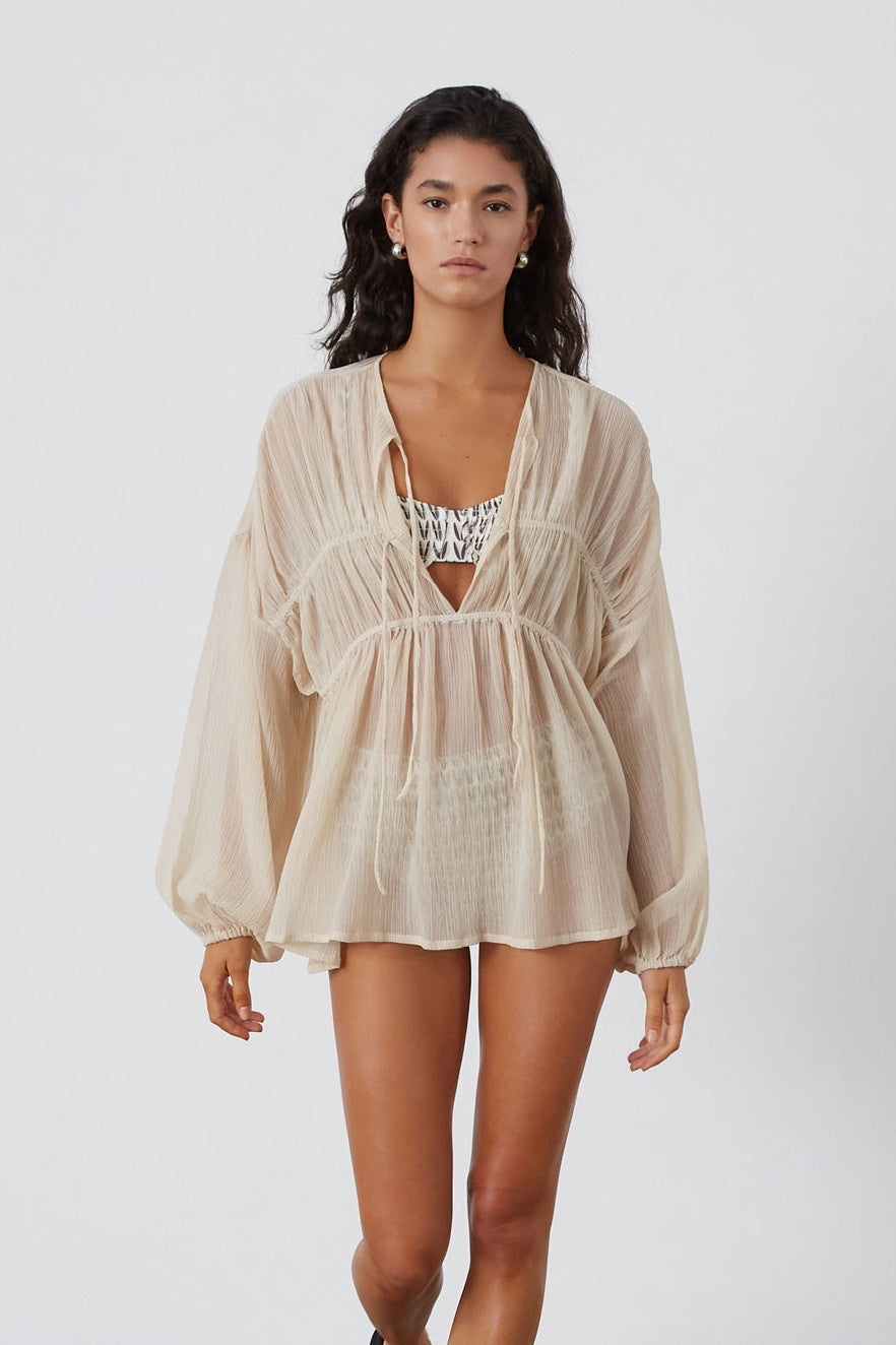 STONE SHEER TEXTURED COVER UP BLOUSE