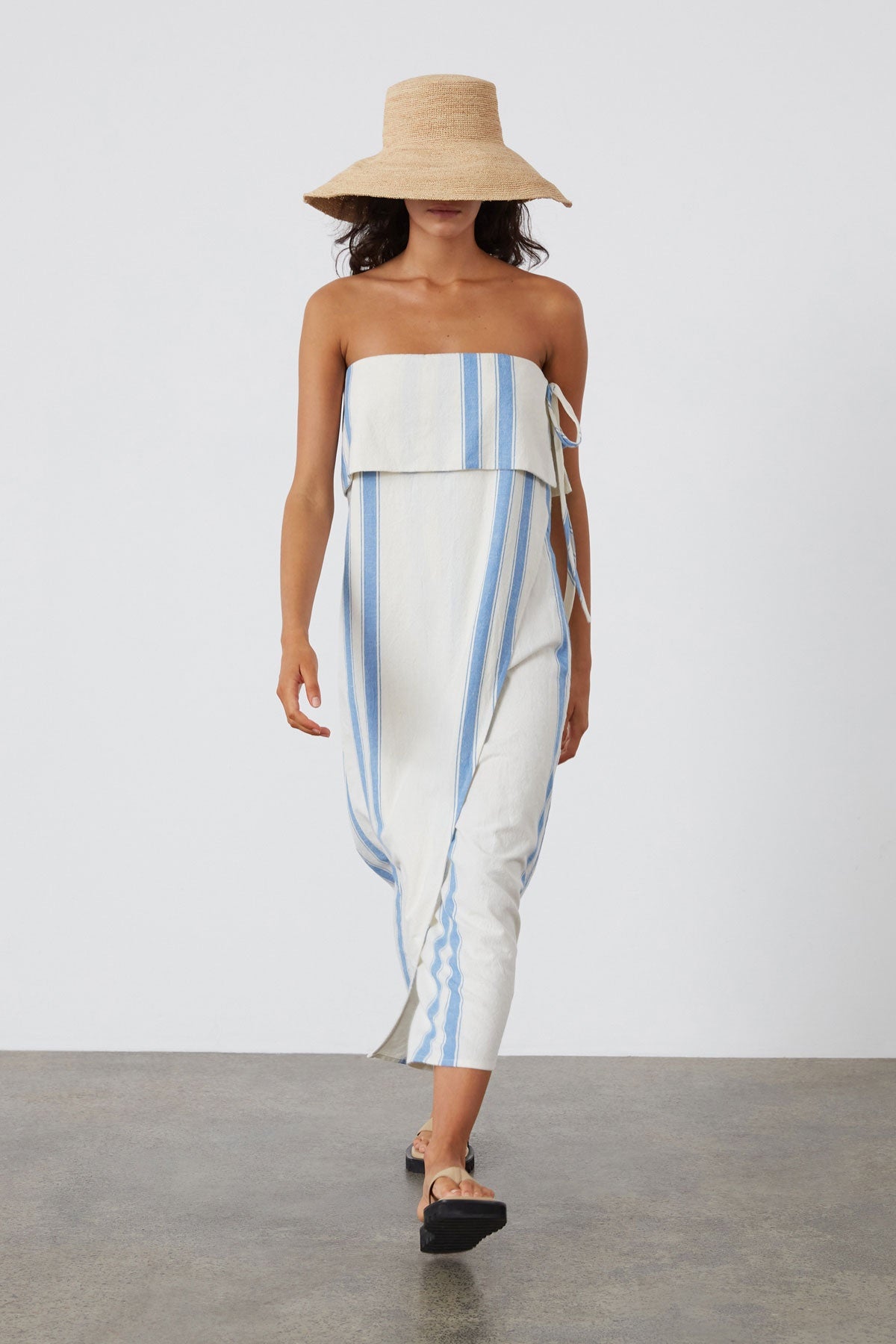 MARINE STRIPE ORGANIC COTTON BLEND DRESS