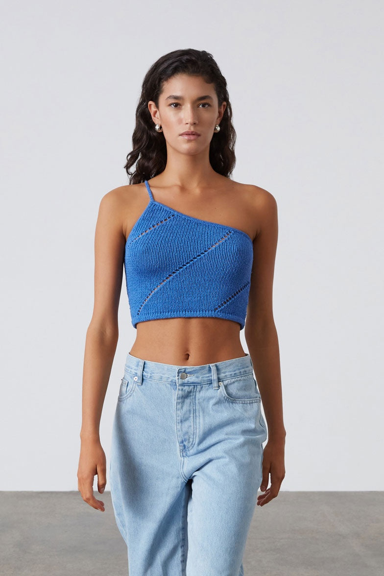 OCEAN BLUE LATTICE KNIT TOP