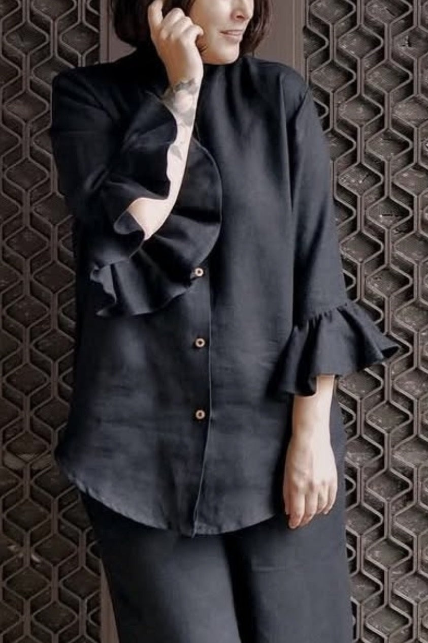 Marcia Frilled Shirt | Black